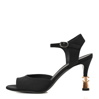 Chanel Grosgrain Metal CC Sandals 36.5 Black 1 of 8