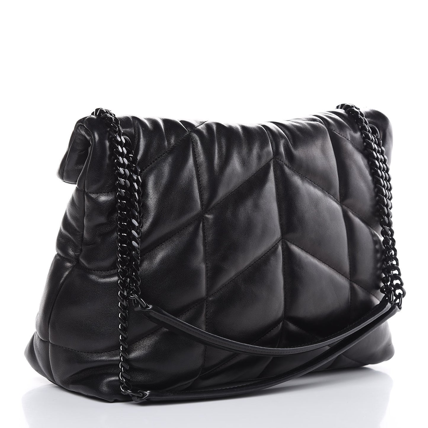 Lambskin Quilted Medium Loulou Puffer Monogram Chain Satchel Black