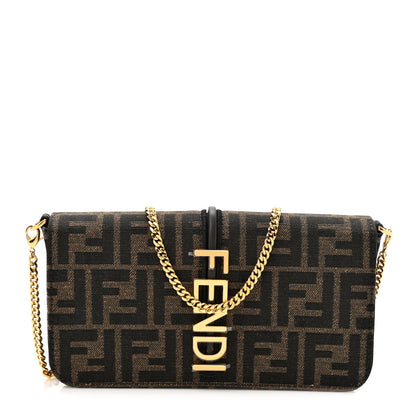Fendi Fabric Jacquard Vitello Grace FF 1974 Fendigraphy Wallet On Chain Tobacco Moro Ebano 1 of 14