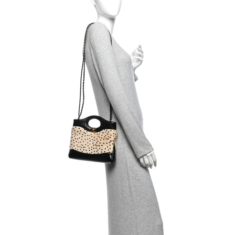 Shiny Lambskin Pony Hair Cheetah Printed Mini 31 Shopping Bag Light Beige Black