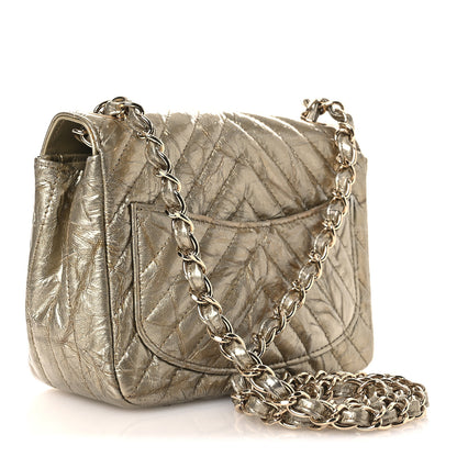 Chanel Metallic Crumpled Calfskin Chevron Quilted Mini Square Flap Gold 2 of 12