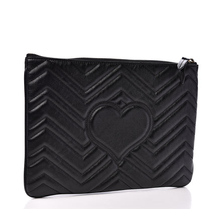 Gucci Azalea Calfskin Matelasse Heart GG Marmont Zip Pouch Black 2 of 8