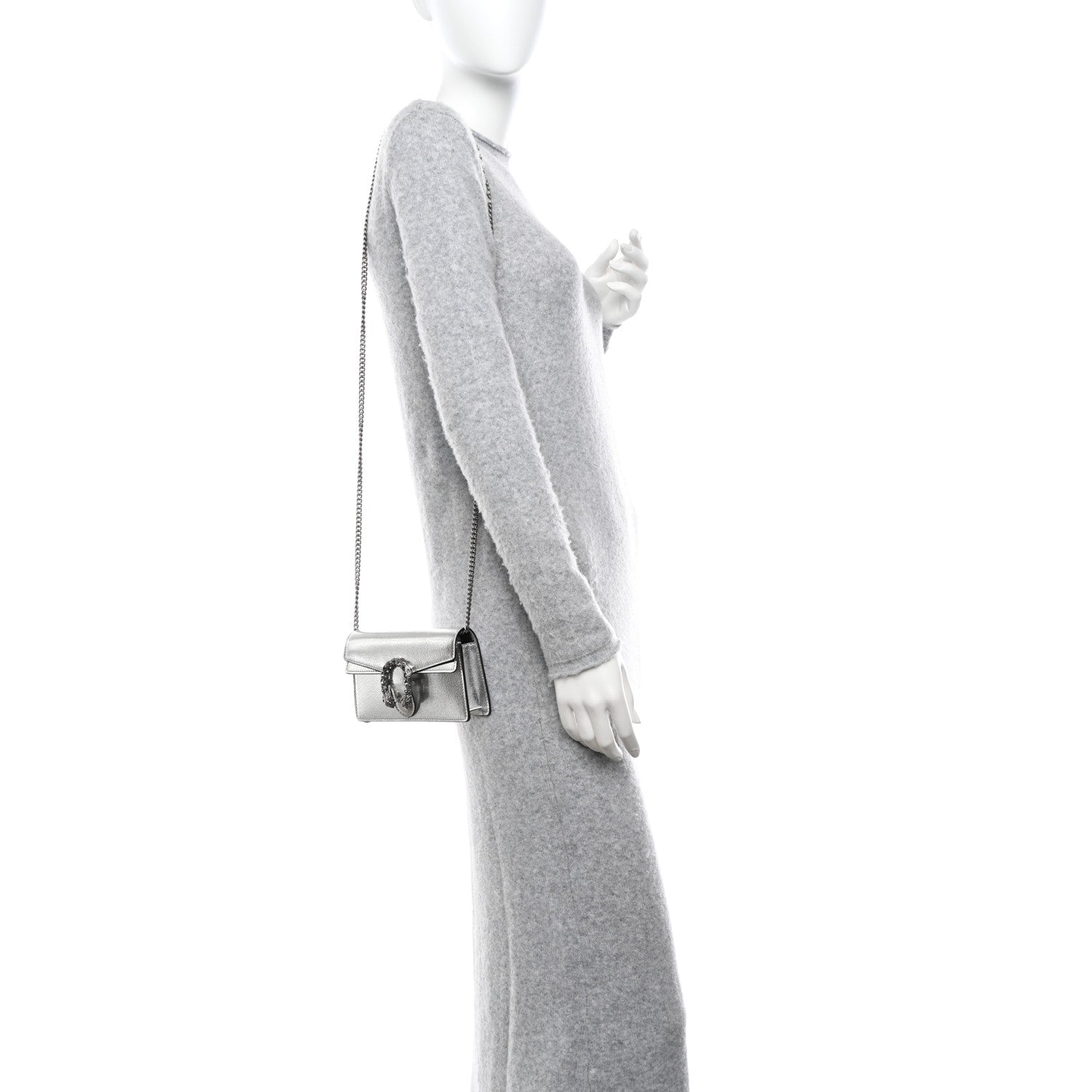 Gucci Metallic Calfskin Super Mini Dionysus Shoulder Bag Silver 3 of 10