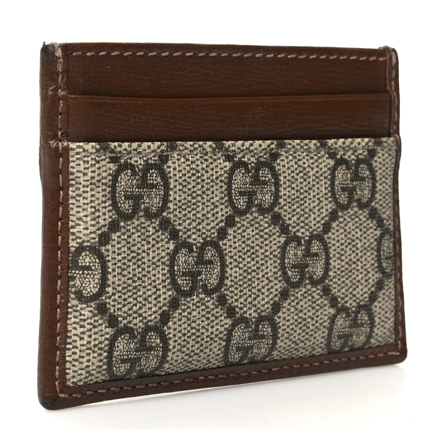GG Supreme Monogram Azalea Calfskin Retro Interlocking G Card Holder Beige Ebony Brown Sugar
