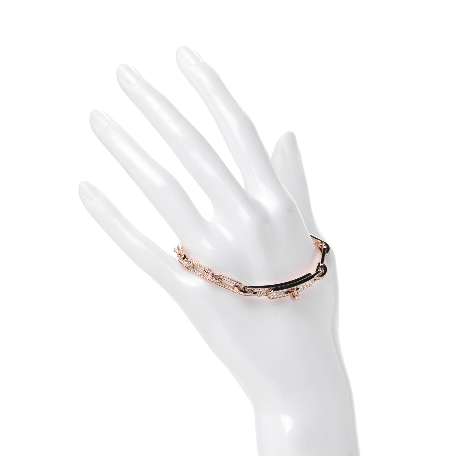 Hermes 18K Rose Gold Diamond Full Pave PM Kelly Chaine Bracelet ST 2 of 4