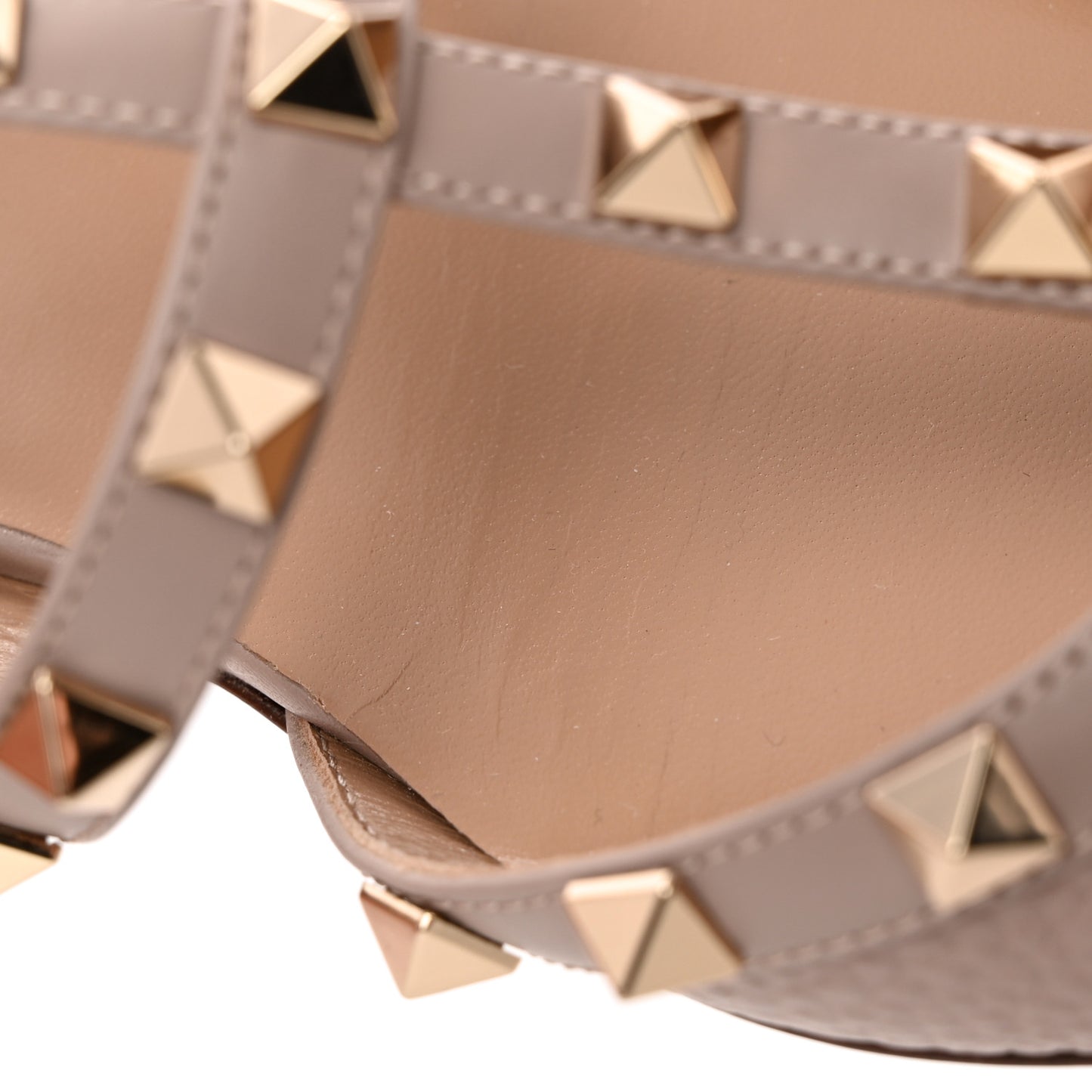 Pebbled Calfskin Rockstud Flat Cage Mules 37.5 Poudre