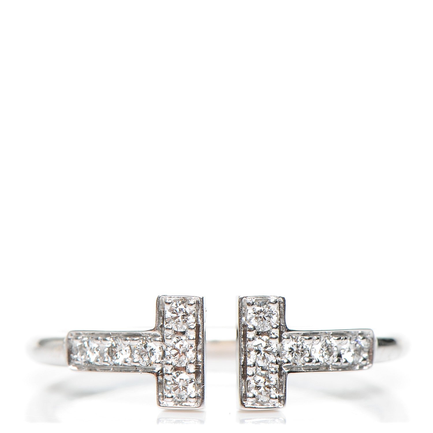 Tiffany 18K White Gold Diamond T Wire Ring 52 6 1 of 4