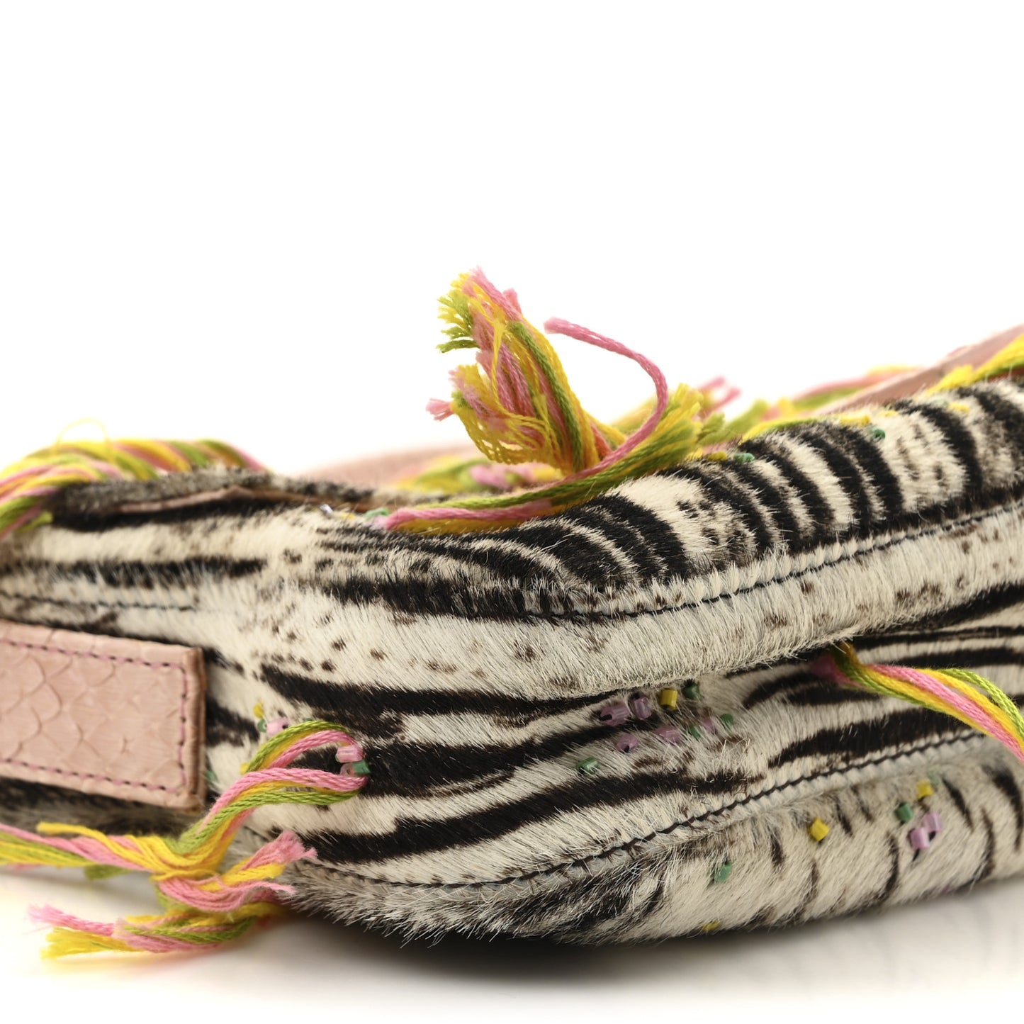 Calf Hair Snakeskin Zebra Print Beaded Fringe Baguette Multicolor