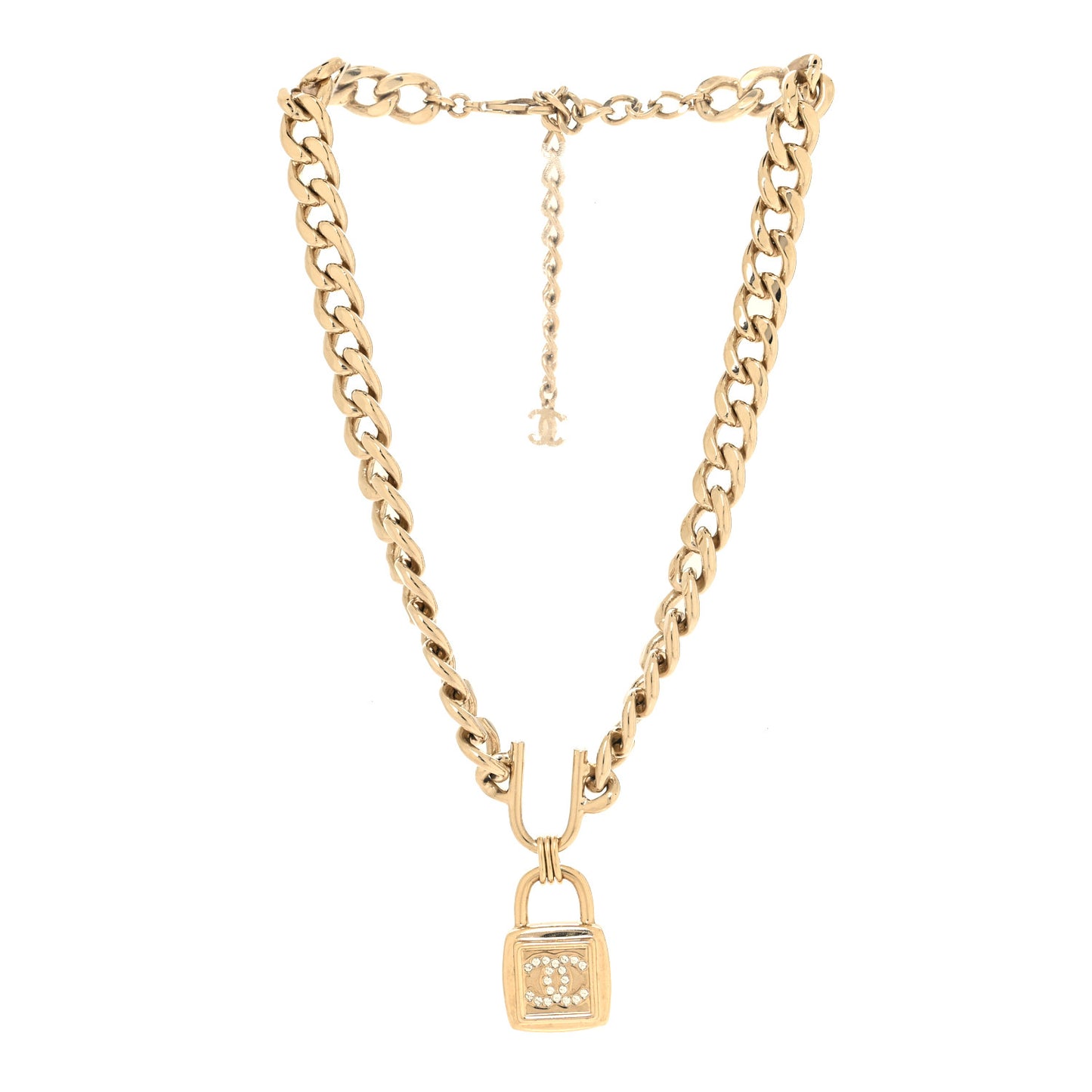 Metal Crystal CC Lock Choker Necklace Gold