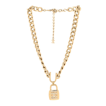 Chanel Metal Crystal CC Lock Choker Necklace Gold 4 of 7