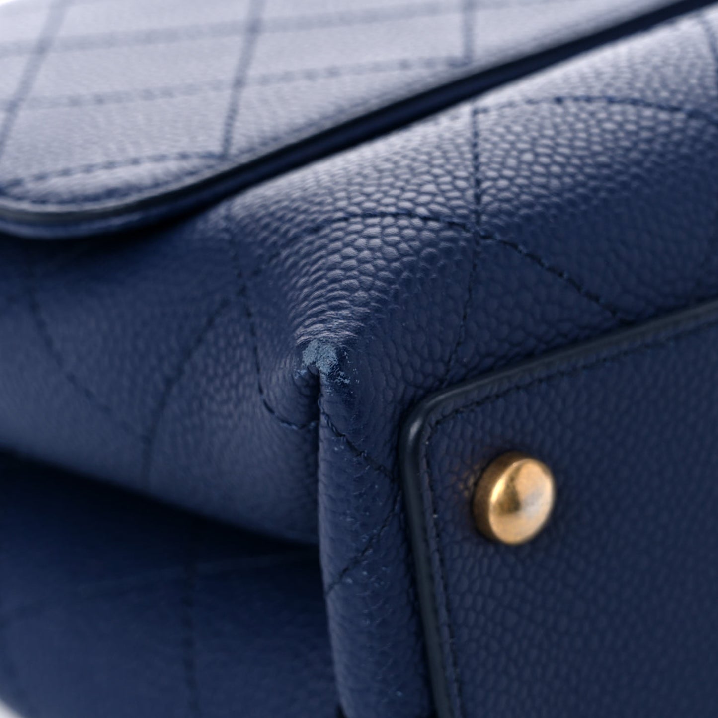 Grained Calfskin Stitched Flap Navy Blue