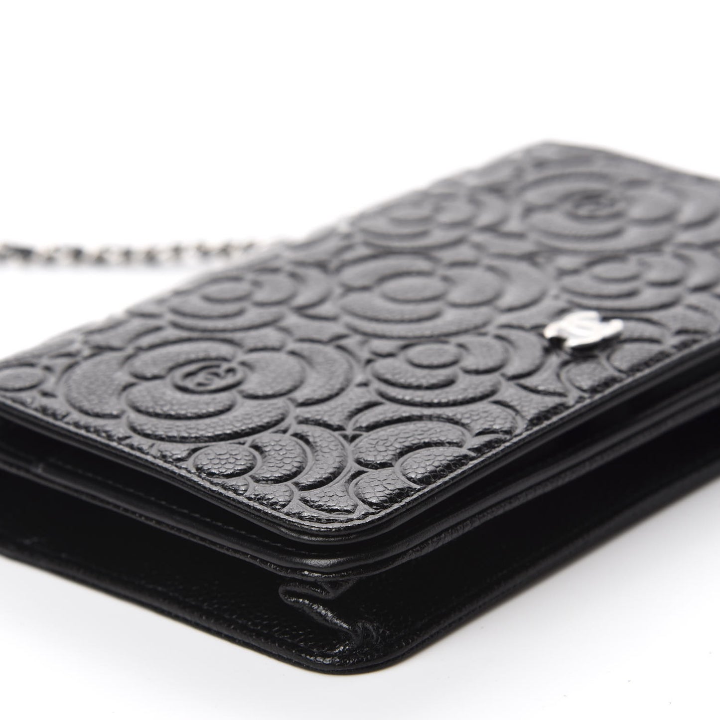 Caviar Camellia Embossed Wallet On Chain WOC Black
