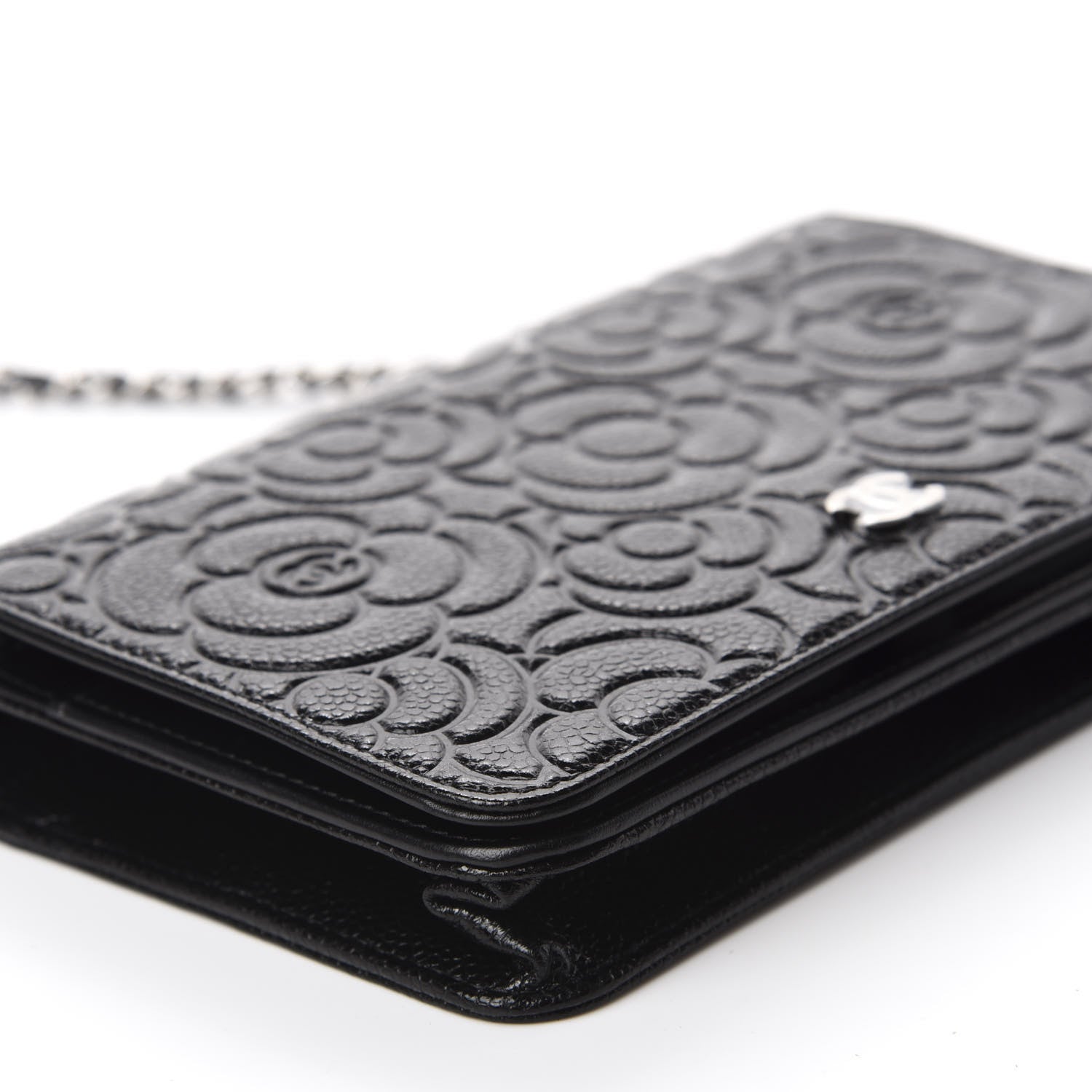 Chanel Caviar Camellia Embossed Wallet On Chain WOC Black 6 of 12