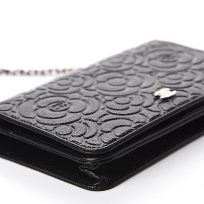 Chanel Caviar Camellia Embossed Wallet On Chain WOC Black 6 of 12
