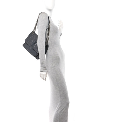 Saint Laurent Crinkled Calfskin Matelasse Monogram Medium Niki Chain Satchel Storm 2 of 10