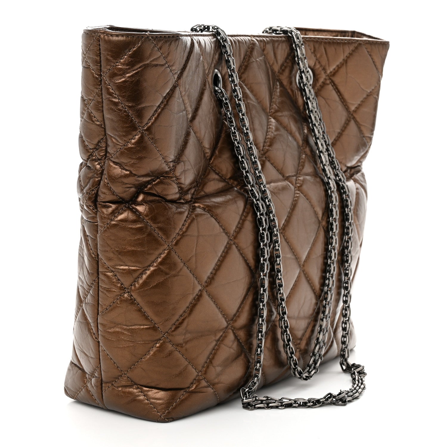 Chanel Metallic Aged Calfskin Quilted Reissue 2.55 Tote Bronze 3 of 10