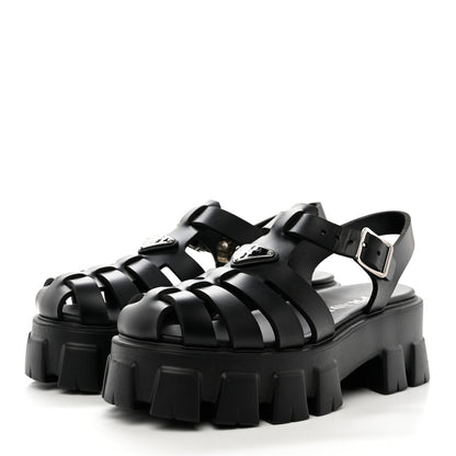 Prada Foam Rubber Triangle Logo Monolith 55mm Cage Sandals 39 Black 3 of 8