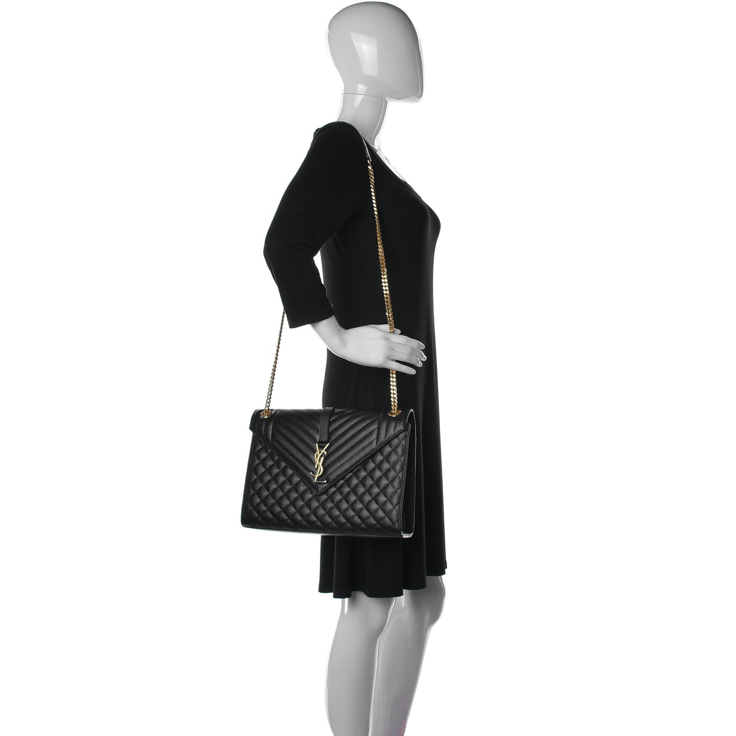 Grain De Poudre Textured Mixed Matelasse Large Triquilt Monogram Satchel Black