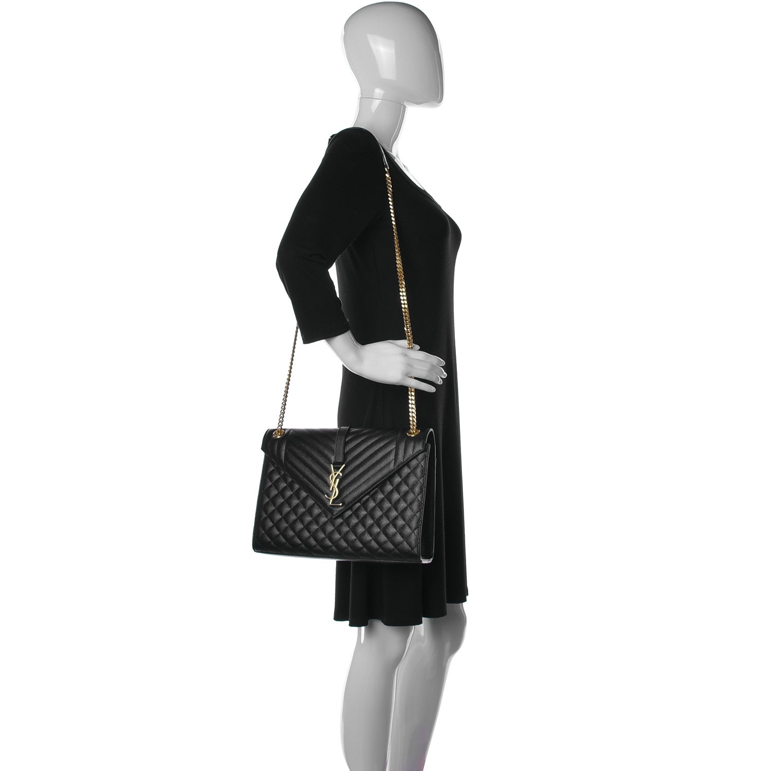 Saint Laurent Grain De Poudre Textured Mixed Matelasse Large Triquilt Monogram Satchel Black 2 of 13