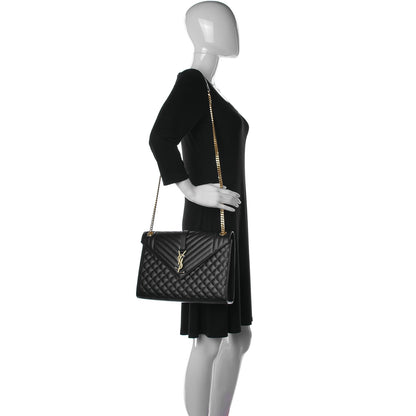 Saint Laurent Grain De Poudre Textured Mixed Matelasse Large Triquilt Monogram Satchel Black 2 of 13