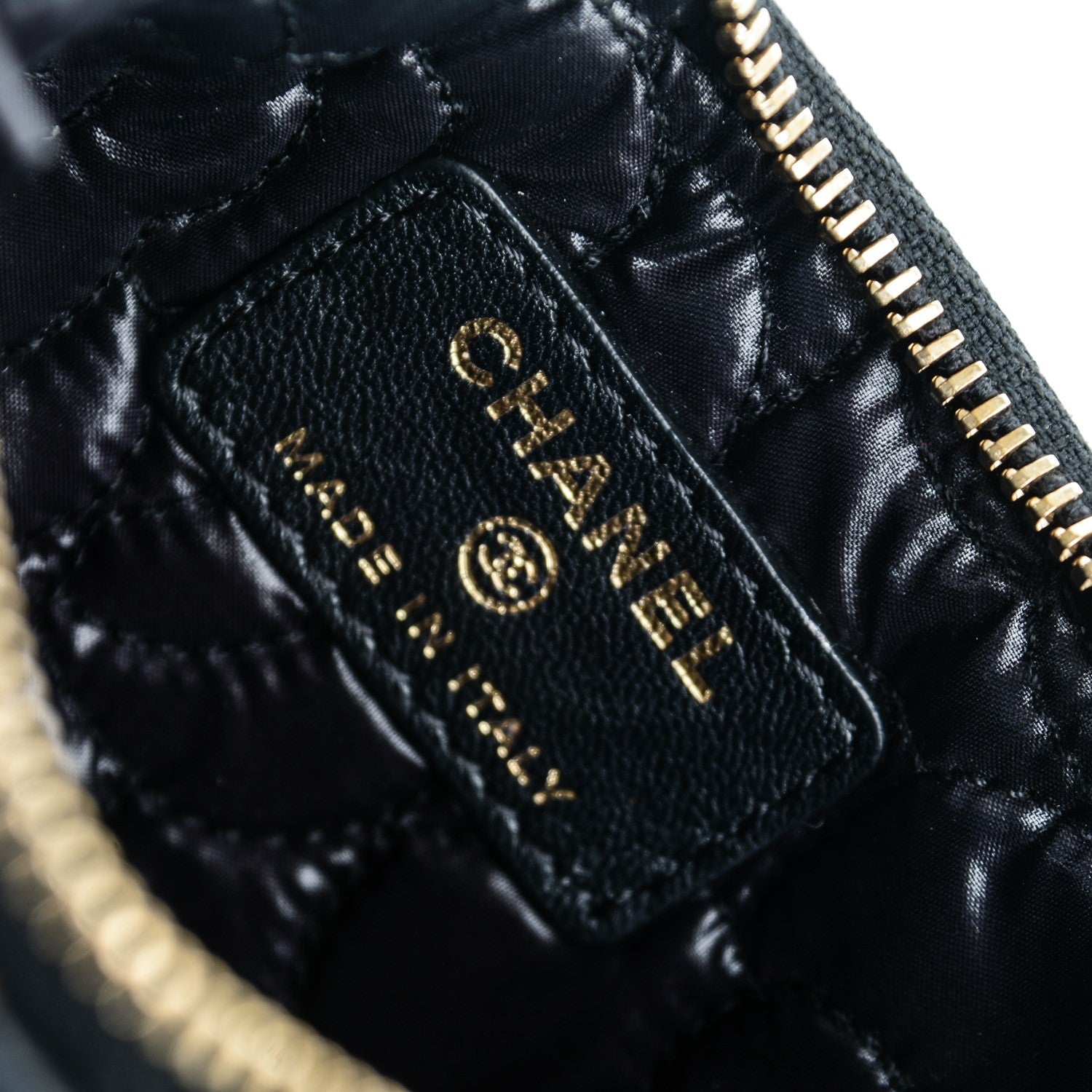 Chanel Lambskin Camellia Embossed Cosmetic Pouch Black Gold 6 of 7