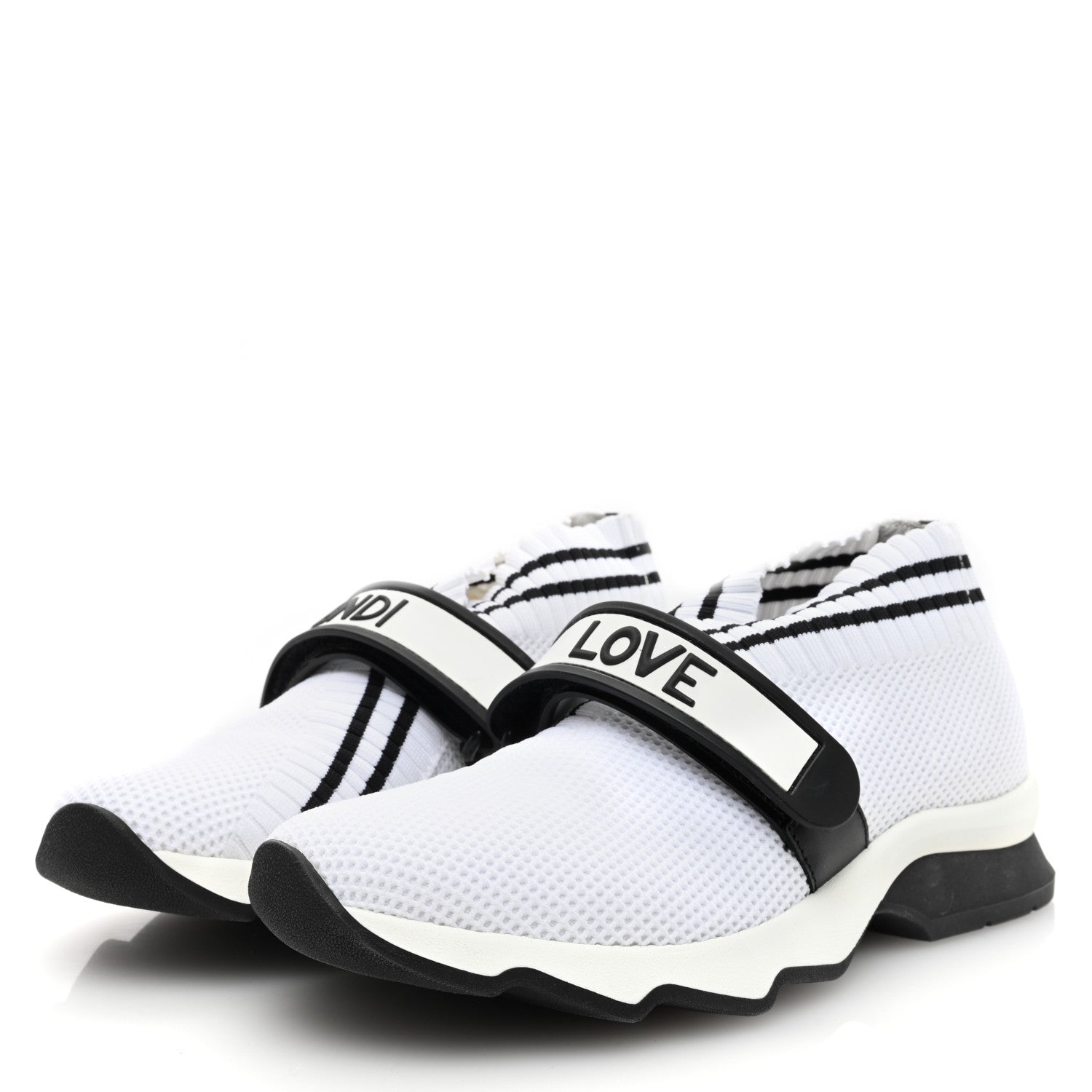 Fendi Stretch Yarn Stiff Band Rockoko Sneakers 35.5 Black White 2 of 8