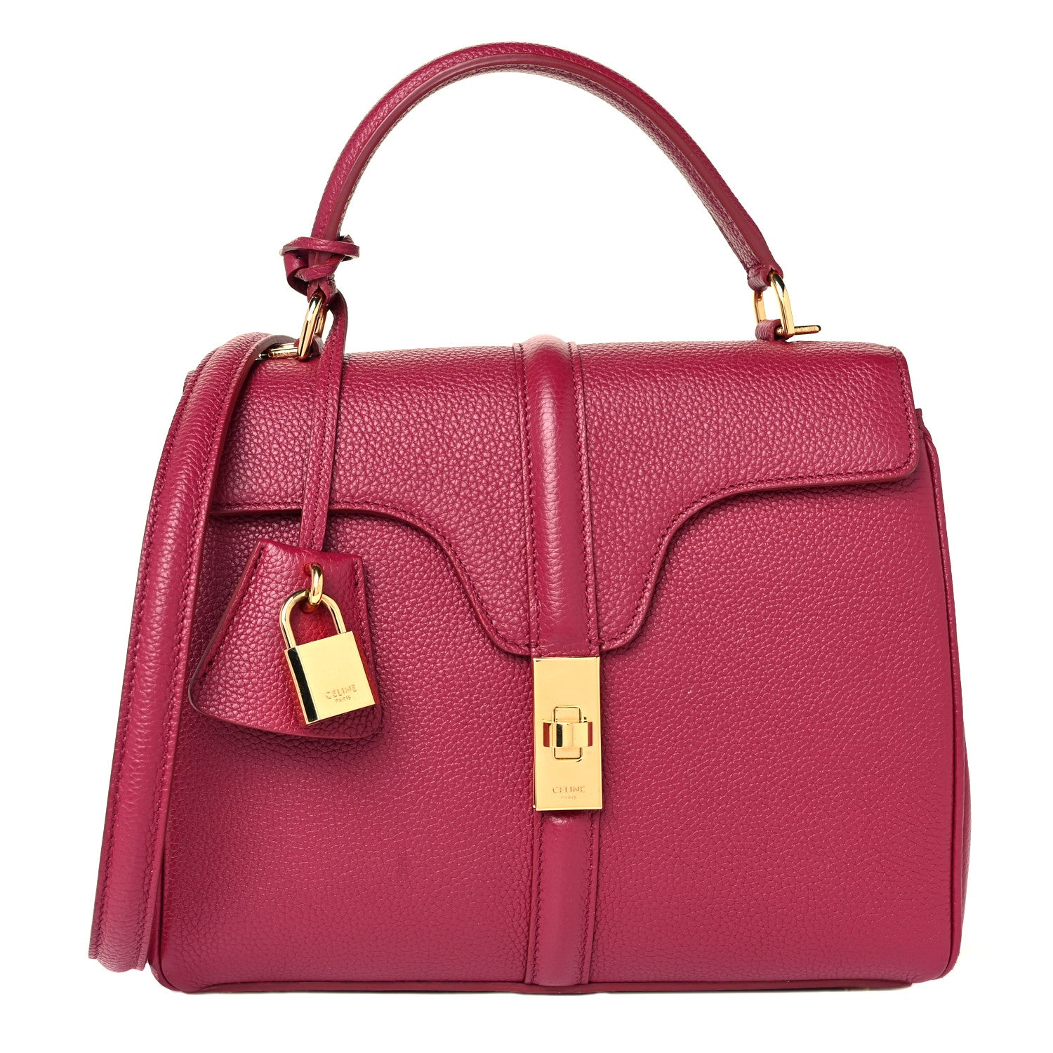Celine Grained Calfskin Small 16 Top Handle Bag Rasberry 1 of 16