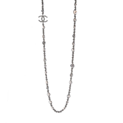 Chanel Crystal Pearl Bead Chain CC Long Necklace Ruthenium 1 of 6