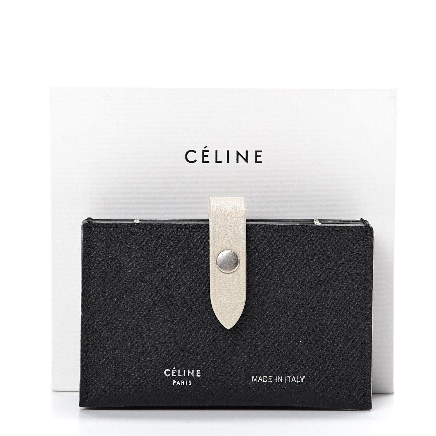 Celine Grained Shiny Calfskin Accordion Card Holder Black Chalk 8 of 8