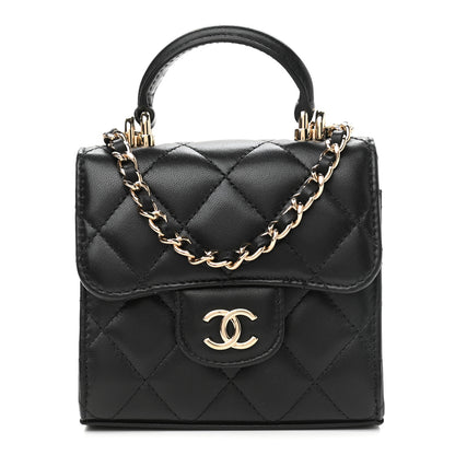 Chanel Lambskin Quilted Top Handle Flap Clutch With Chain Black 1 of 12