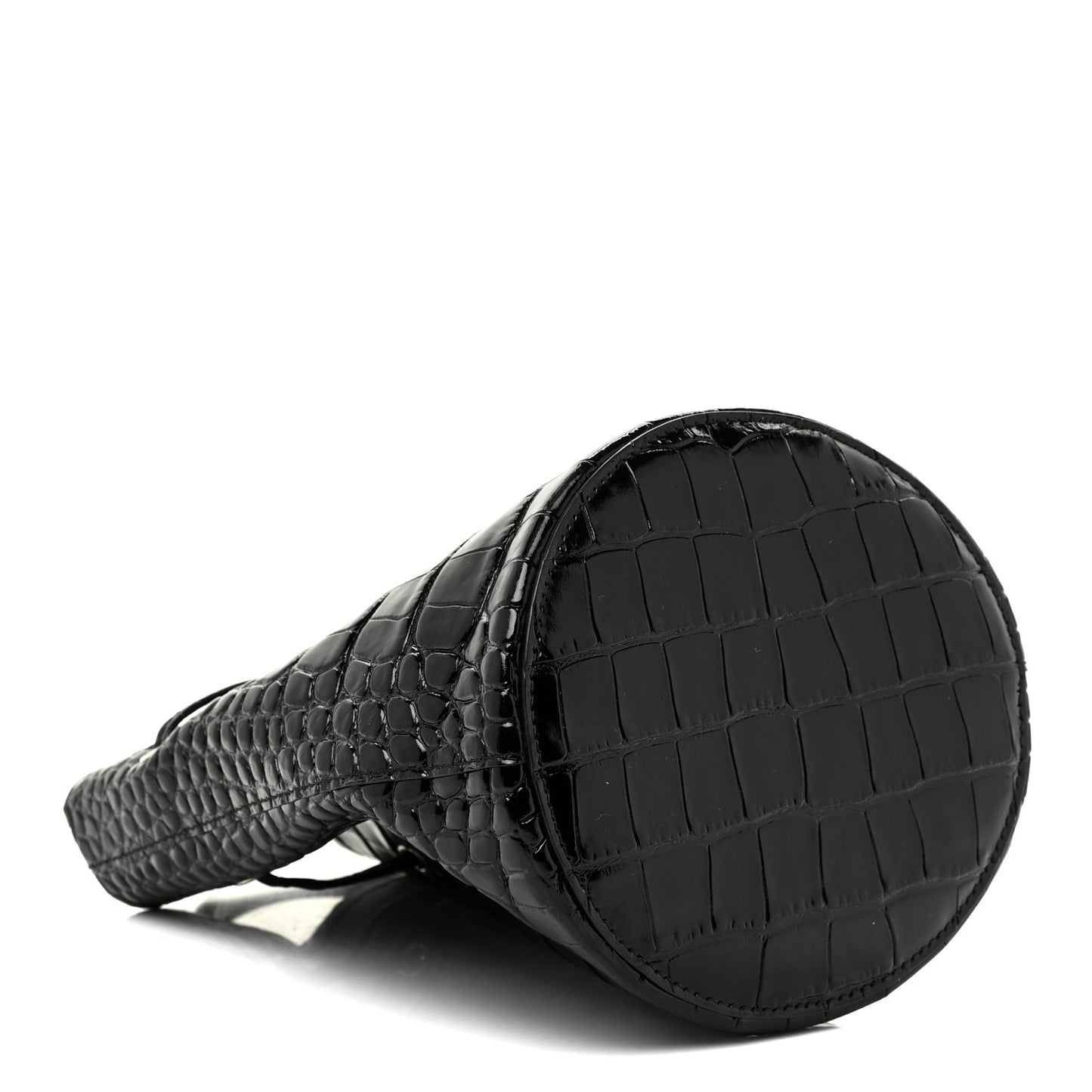 Shiny Calfskin Logo Crocodile Embossed XS Everyday Bucket Bag Black