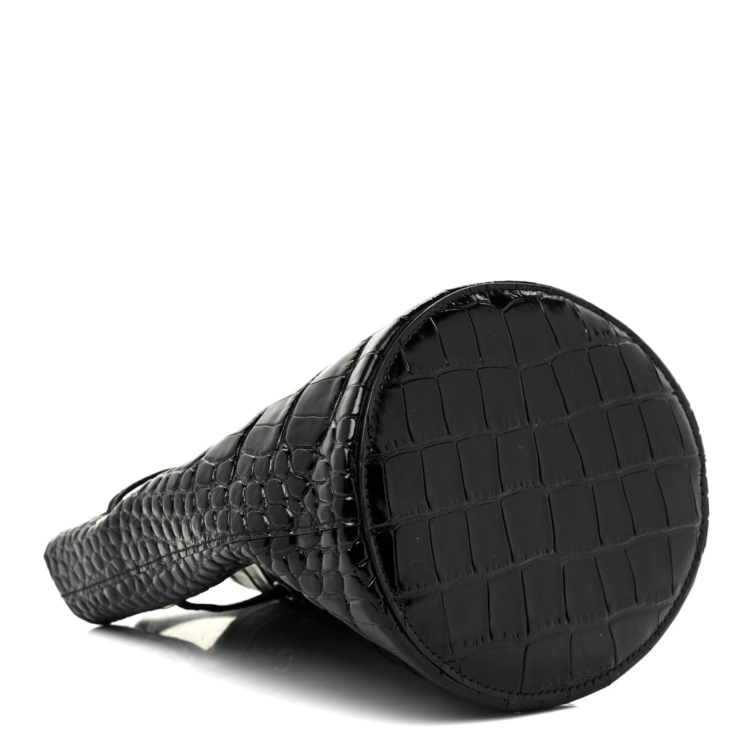 Balenciaga Shiny Calfskin Logo Crocodile Embossed XS Everyday Bucket Bag Black 4 of 15
