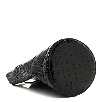 Balenciaga Shiny Calfskin Logo Crocodile Embossed XS Everyday Bucket Bag Black 4 of 15