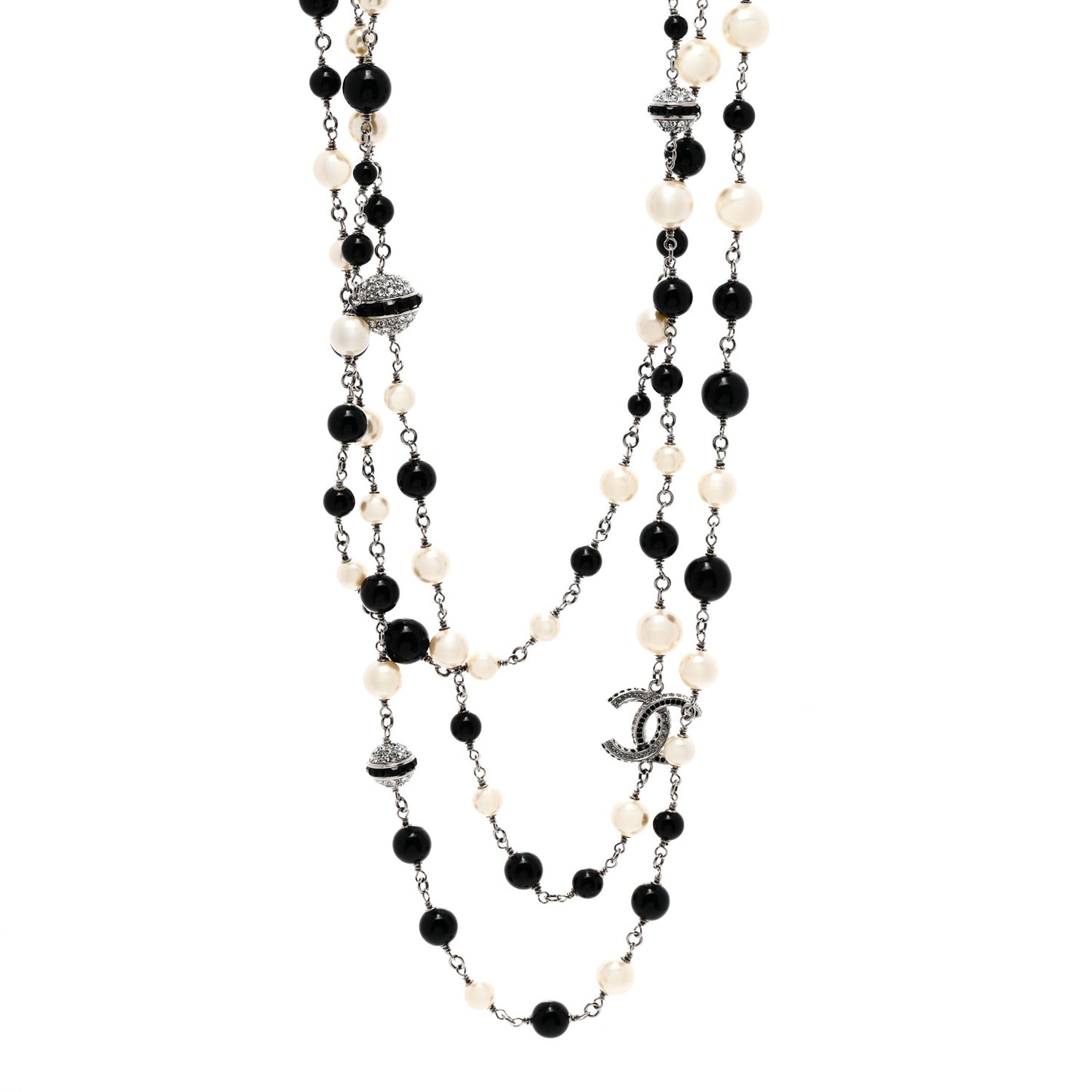 Crystal Pearl Resin CC Bow Necklace Black Gold