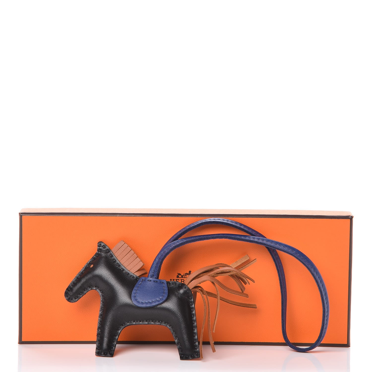 Hermes Milo Lambskin Grigri Rodeo Horse Bag Charm PM Black Bleu Saphir Gold 5 of 5