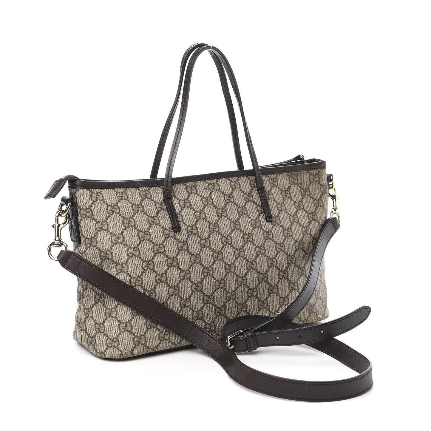 GG Supreme Monogram Medium Zippered Tote Dark Brown