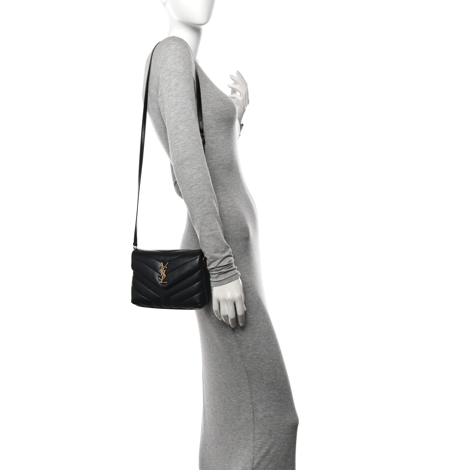 Saint Laurent Calfskin Y Quilted Monogram Toy Loulou Crossbody Bag Black 2 of 10