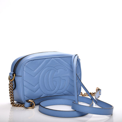 Gucci Calfskin Matelasse Mini GG Marmont Chain Shoulder Bag Clear Sky Blue 3 of 7