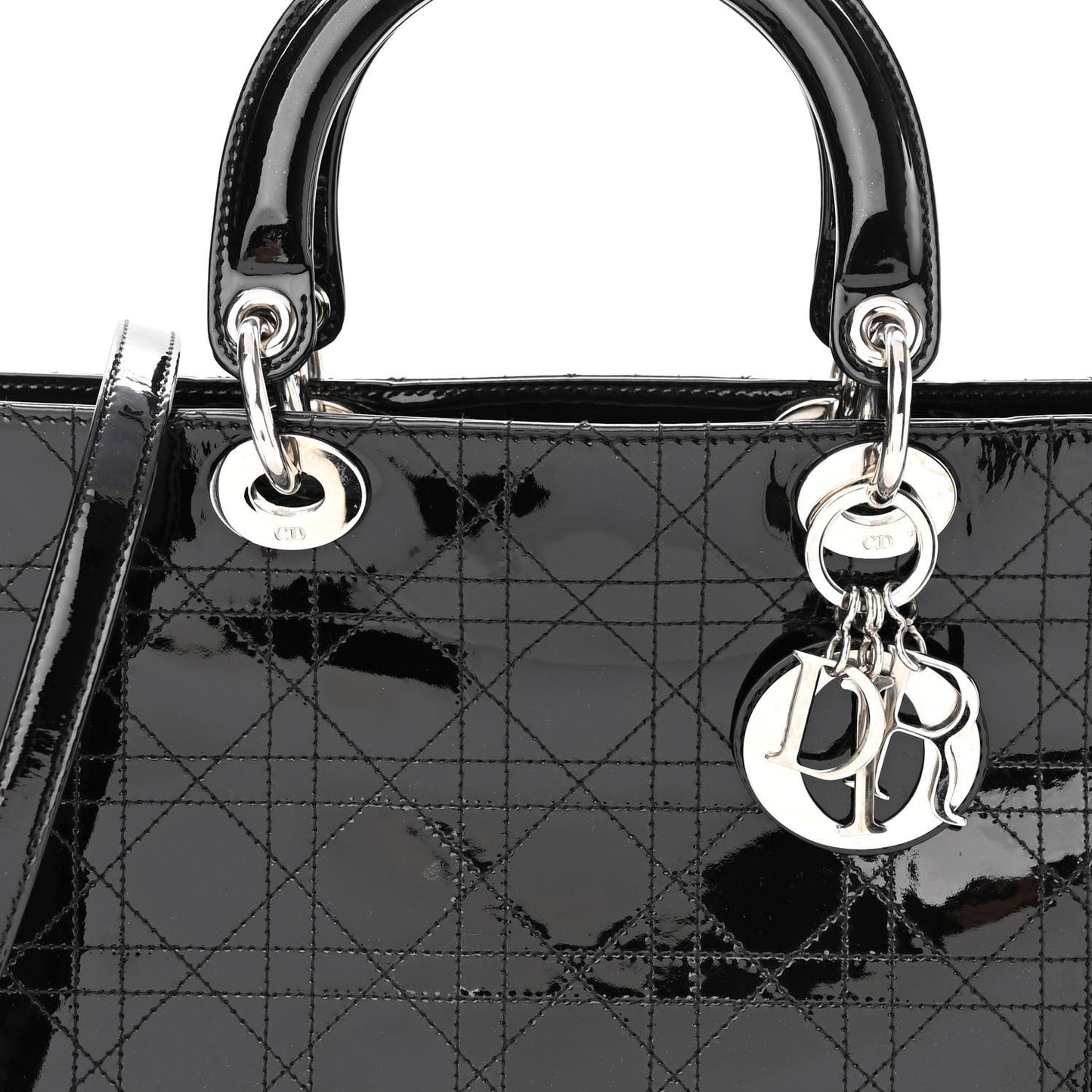 Patent Cannage Stitched Large Lady Dior Black