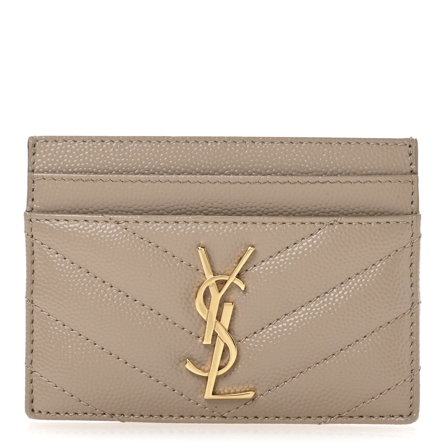 Grain De Poudre Matelasse Chevron Monogram Credit Card Case Dark Beige
