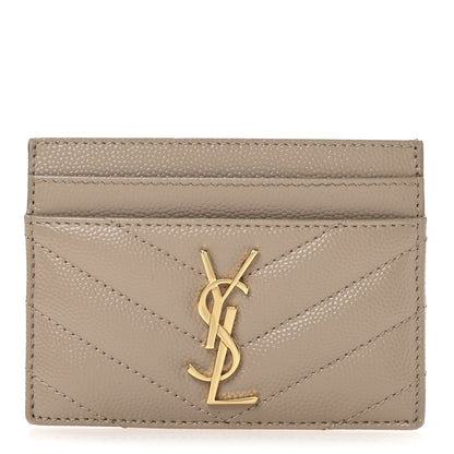 Saint Laurent Grain De Poudre Matelasse Chevron Monogram Credit Card Case Dark Beige 1 of 8