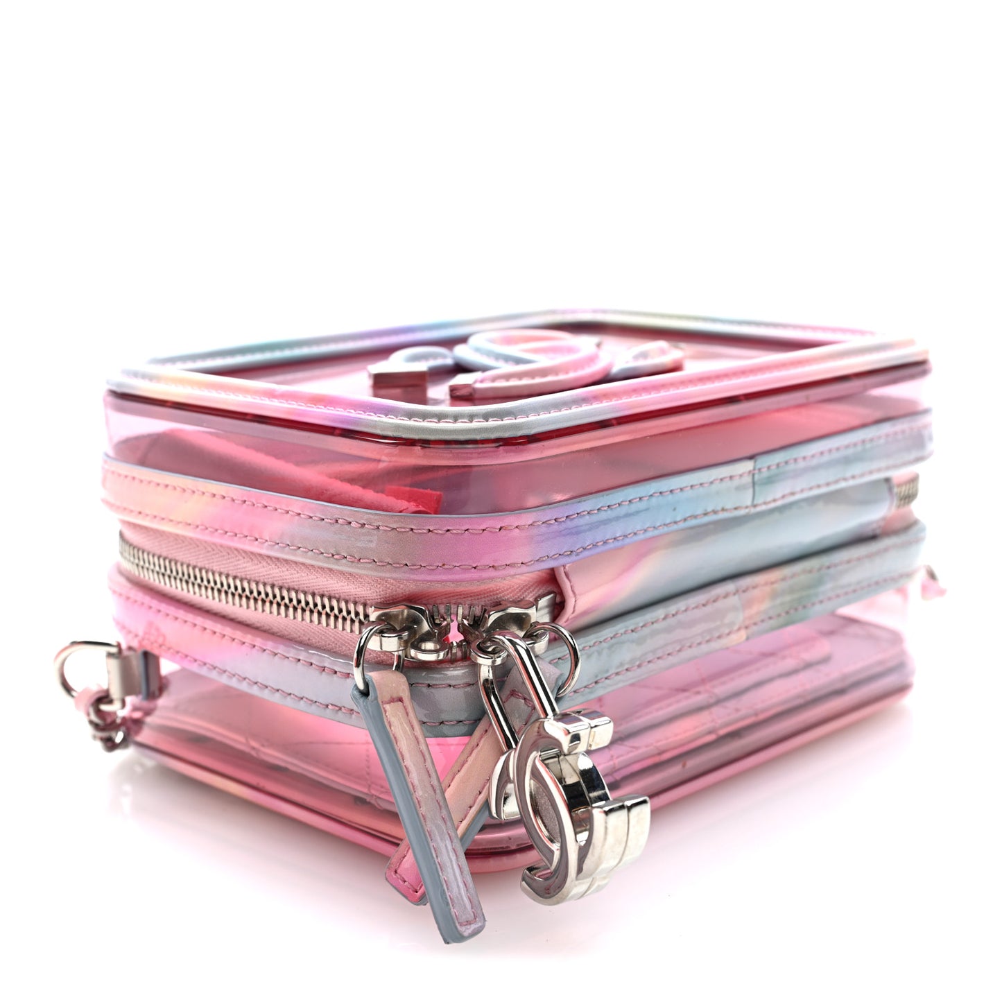 PVC Lambskin Filigree Small CC Filigree Vanity Case Pink Multicolor