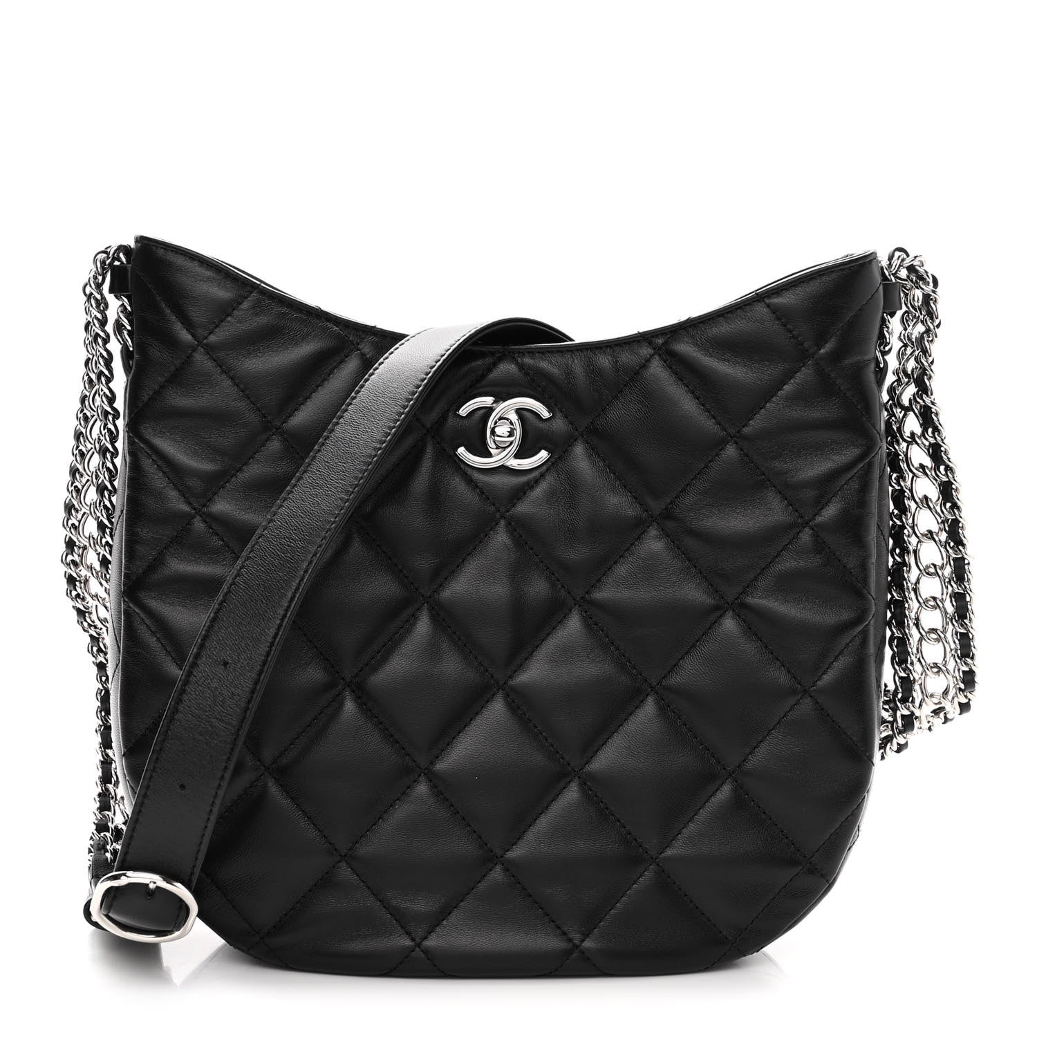 Chanel Lambskin Chain Rows Quilted Chain Hobo Black 1 of 11