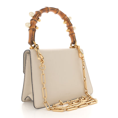 Gucci Goatskin Pearl Mini Fox Broche Bamboo Top Handle Bag Hibiscus Red Mystic White 3 of 14