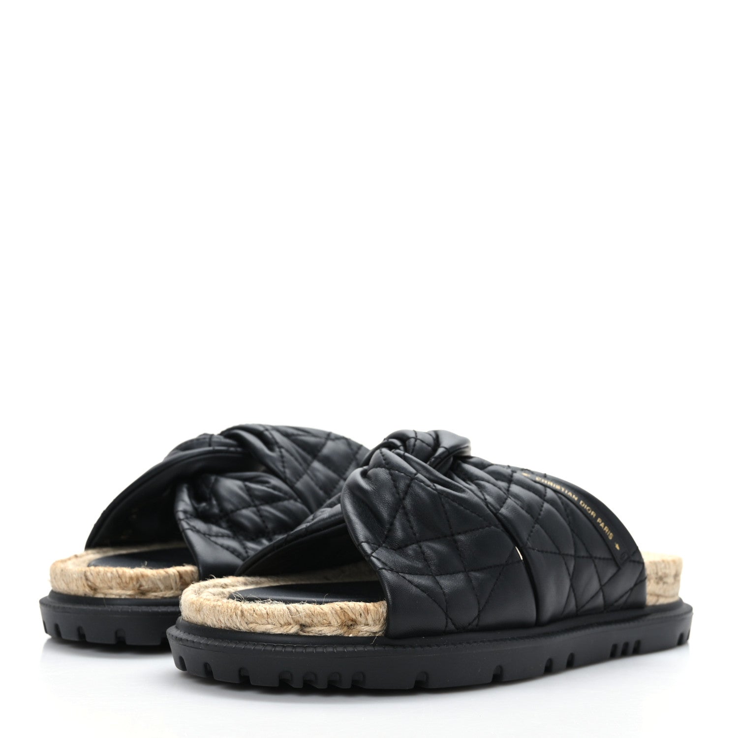 Christian Dior Calfskin Cannage Dtwist Espadrille Platform Sandals 38.5 Black 3 of 8