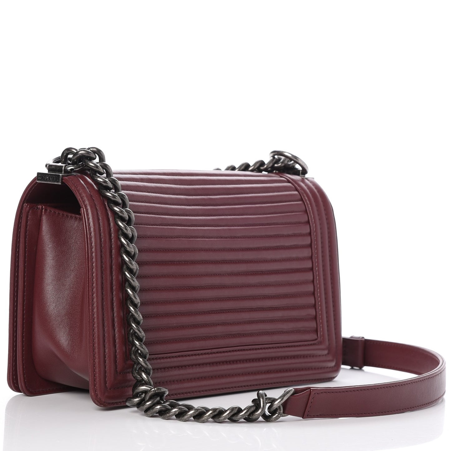 Calfskin Horizontal Quilted Medium Boy Flap Burgundy