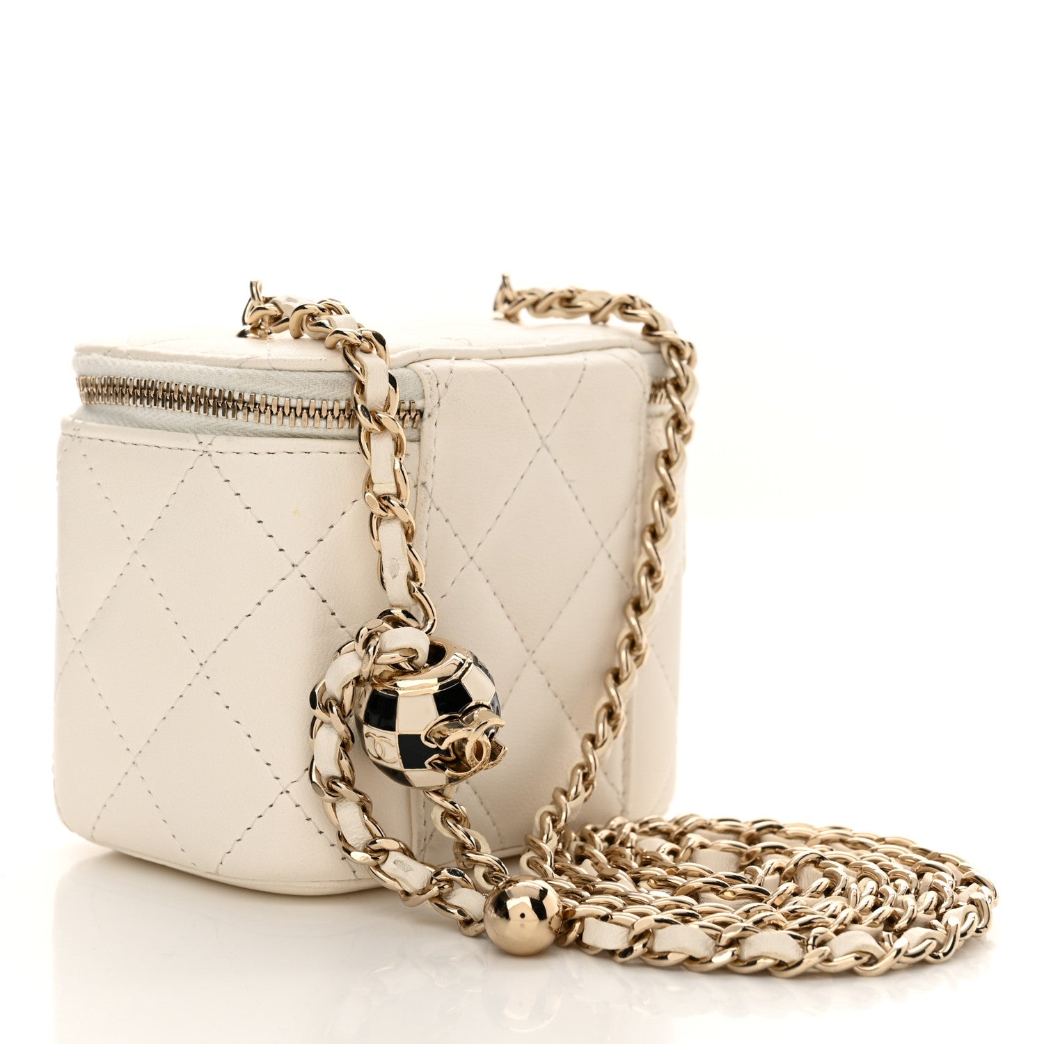 Chanel Lambskin Quilted Enamel Pearl Crush Mini Vanity Case With Chain White 3 of 13