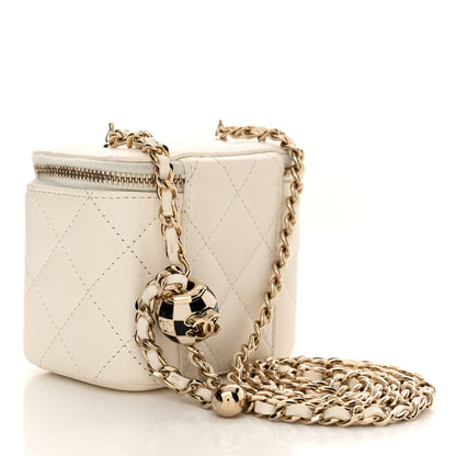Chanel Lambskin Quilted Enamel Pearl Crush Mini Vanity Case With Chain White 3 of 13