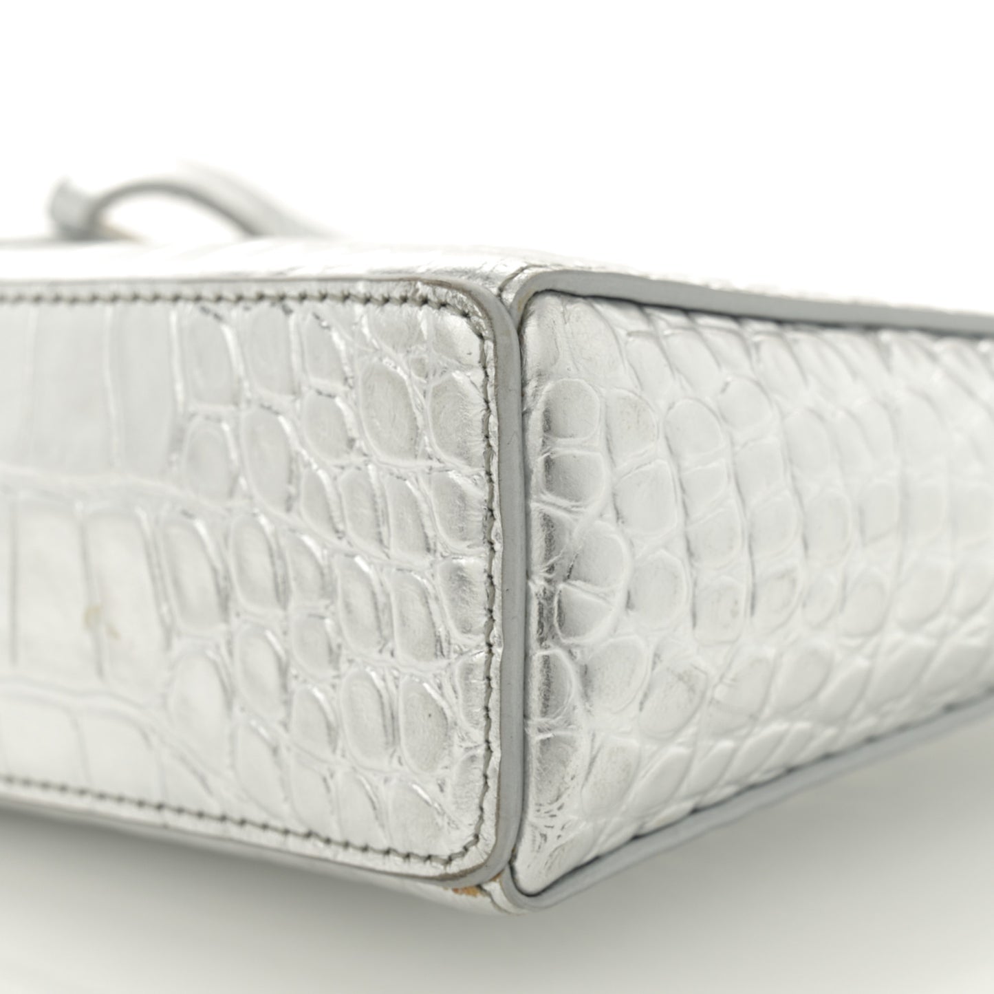 Metallic Calfskin Croc Embossed Small Cut Out Shoulder Bag Silver