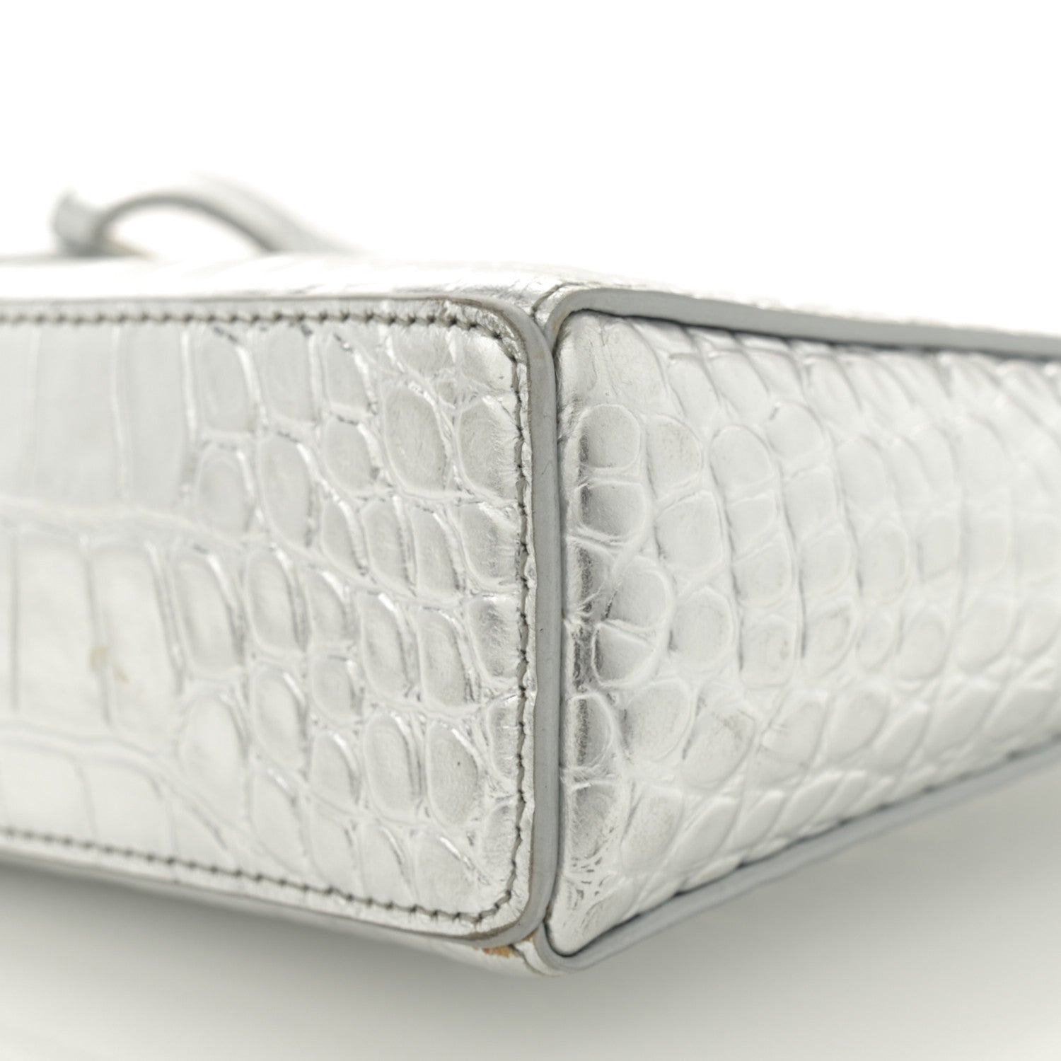 Givenchy Metallic Calfskin Croc Embossed Small Cut Out Shoulder Bag Silver 10 of 12